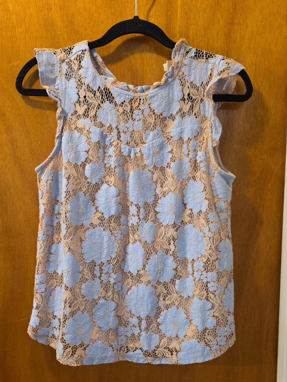 Monteau Blue And Peach Top with Blush Lace Trim